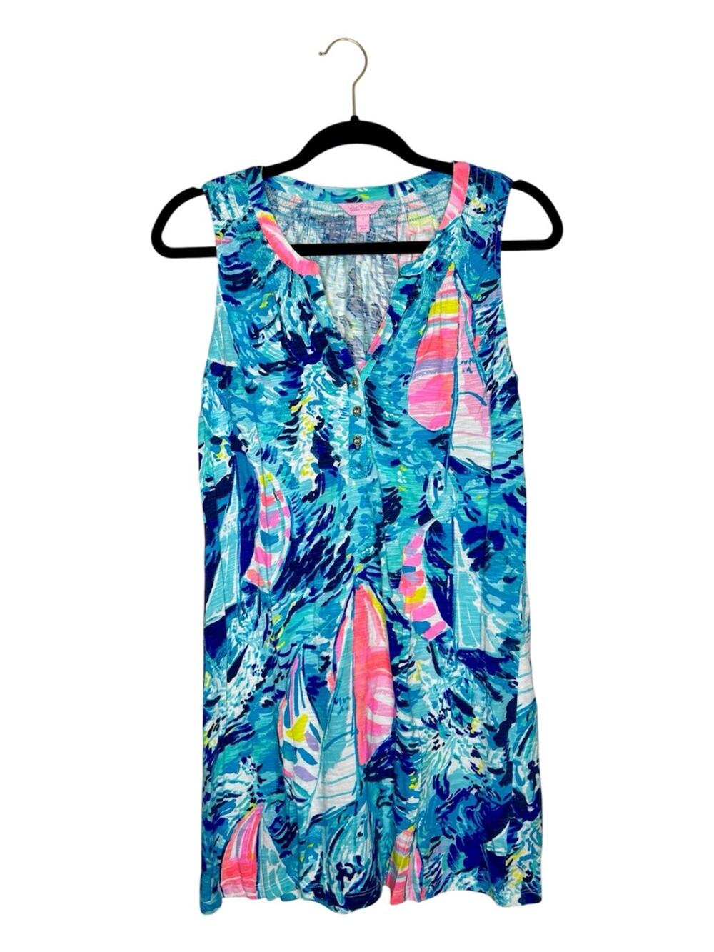 Lilly Pulitzer Sleeveless Tropical Sailboat Print Dress - Blue & Pink size small